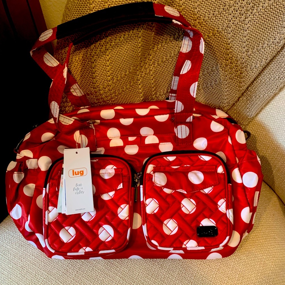 Lug Jumper carry- all tote in Crimson Large Dot NWT